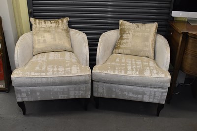 Lot 56 - A pair of large modern tub chairs on ebonised...