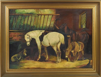 Lot 644 - VICTOR; oil on board, stable interior with...