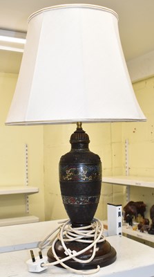 Lot 167 - A Chinese bronze and cloisonné decorated lamp,...