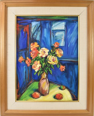 Lot 696 - CHIANG; a large oil on canvas, still life...