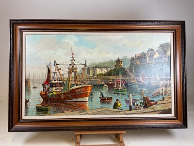 Lot 359 - WH STOCKMAN; oil on canvas, Brixham harbour at...