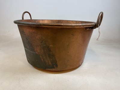 Lot 202 - Very large twin handled copper cauldron 68cm...