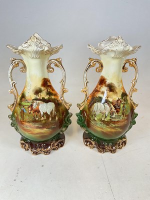 Lot 239 - A large pair of transfer decorated landscape...