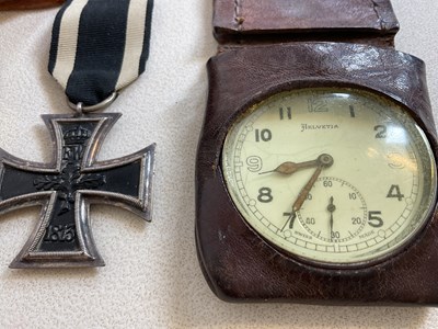 Lot 21 - A small carved box, an Iron Cross, base metal...