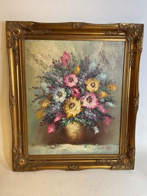 Lot 356 - B TRACY; oil on canvas, floral still life,...