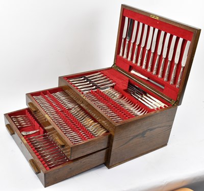Lot 723 - An oak cased silver plated canteen of cutlery,...