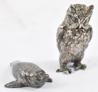Lot 835 - A 925 silver owl pepperette with detachable...