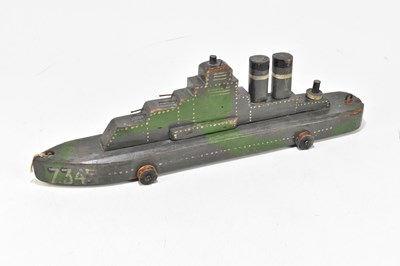 Lot 289 - A vintage painted wooden model of battleship