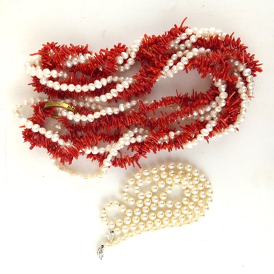 Lot 1271 - A multi-string cultured pearl and coral...