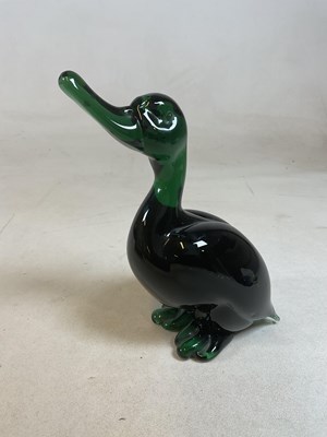 Lot 294 - A mid 20th century green glass duck model of a...