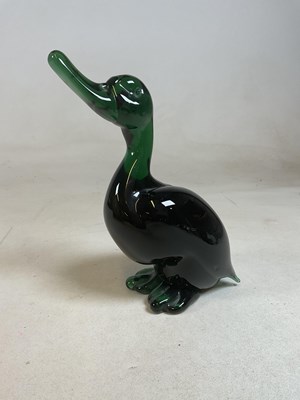 Lot 294 - A mid 20th century green glass duck model of a...