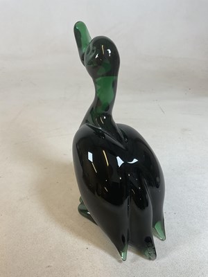 Lot 294 - A mid 20th century green glass duck model of a...