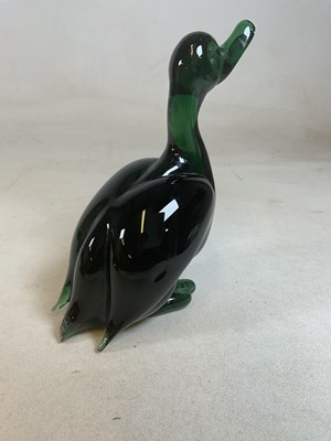 Lot 294 - A mid 20th century green glass duck model of a...