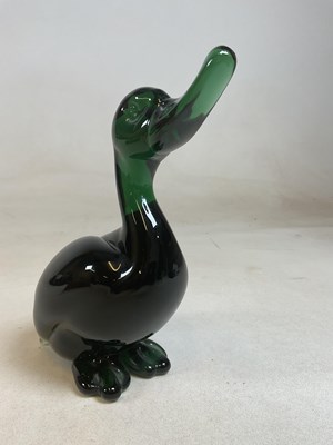 Lot 294 - A mid 20th century green glass duck model of a...