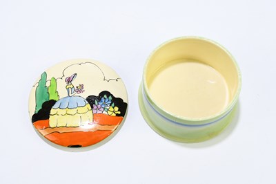 Lot 208 - CLARICE CLIFF; a circular trinket box and...