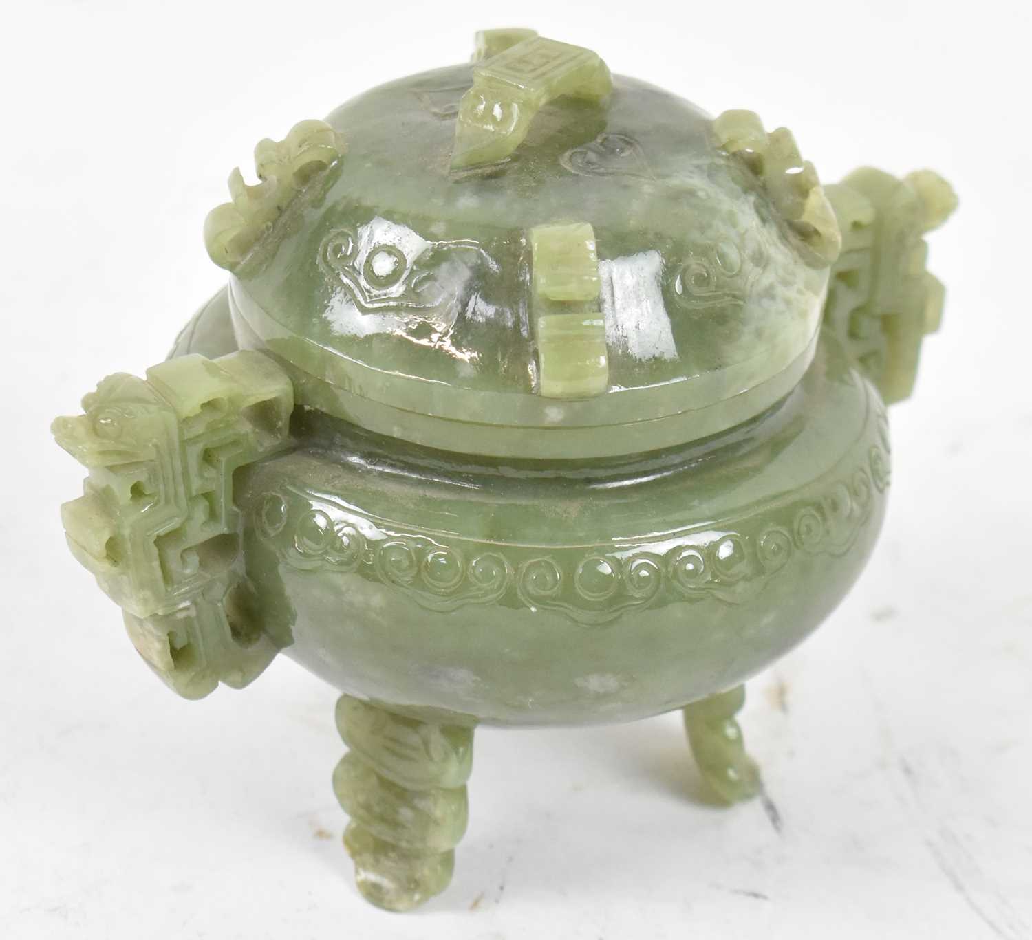 Lot 582 - A modern Chinese green hardstone censer with...