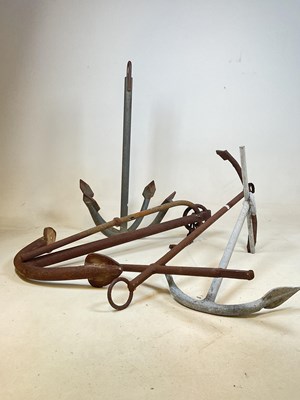 Lot 219 - Four assorted anchors, largest 80cm.