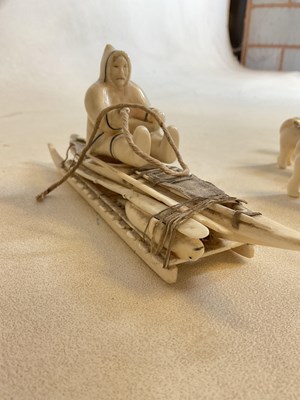 Lot 55 - A rare Inuit walrus ivory hunting sledge with...