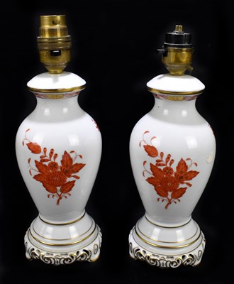 Lot 526 - HEREND; a pair of porcelain table lamps