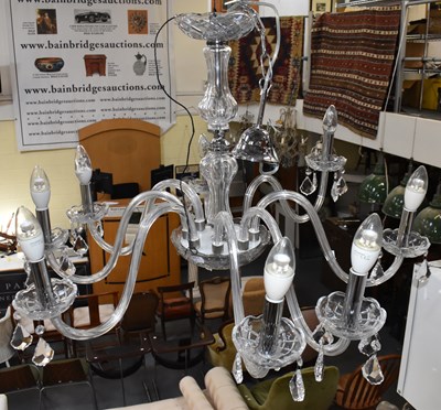 Lot 159 - A pair of crystal eight branch chandeliers,...