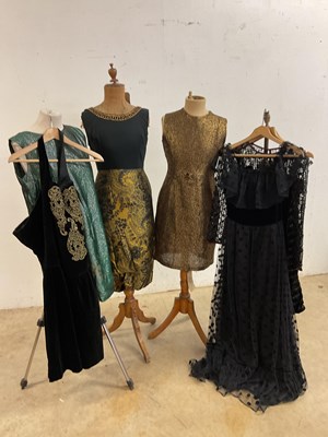 Lot 195 - Seven vintage Lurex and velvet evening dresses