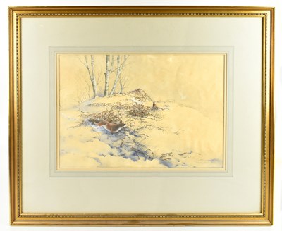 Lot 1359 - BERRISFORD HILL (born 1930); watercolour, pheasant in landscape