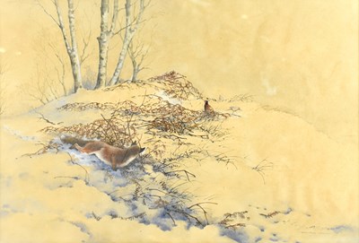 Lot 1359 - BERRISFORD HILL (born 1930); watercolour, pheasant in landscape