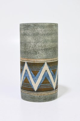 Lot 322 - SUE LOWE FOR TROIKA POTTERY; a cyclinder vase...