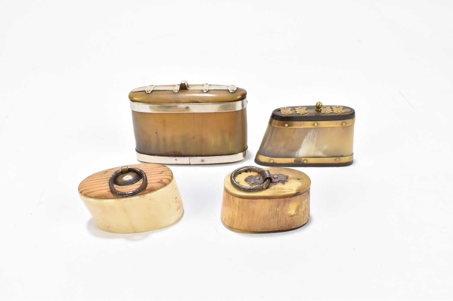 Lot 13 Four 19th century horn snuff boxes
