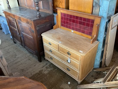 Lot 57 - An old pine chest of two short over two long...