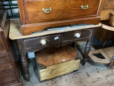 Lot 70 - An old painted pine side table with two...