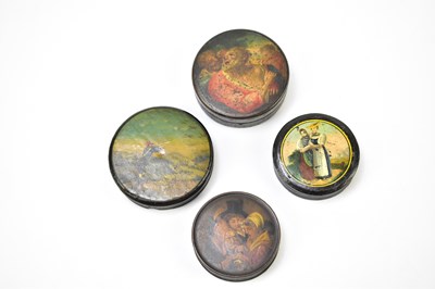 Lot 9 - Four 19th century hand painted snuff boxes