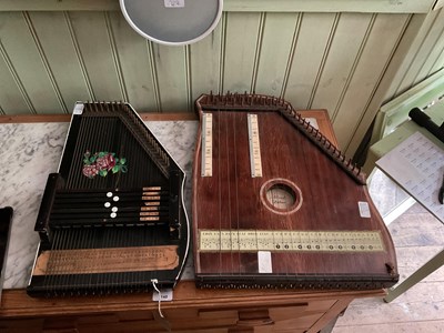 Lot 149 - Three autoharps, a cased banjolele, and four...