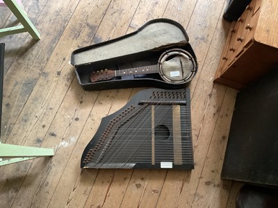 Lot 149 - Three autoharps, a cased banjolele, and four...
