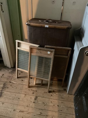 Lot 170 - A wooden bound canvas travelling trunk, width...