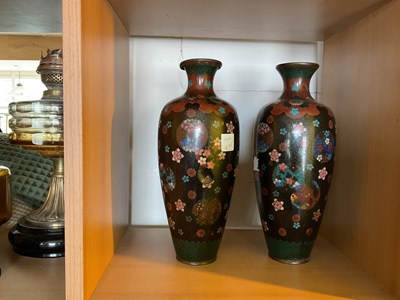 Lot 178 - A pair of Japanese cloisonné vases with floral...