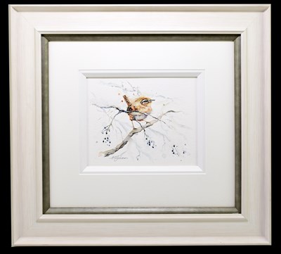 Lot 1819 - AMANDA GORDON; watercolour, 'Tiny Winter Wren',...