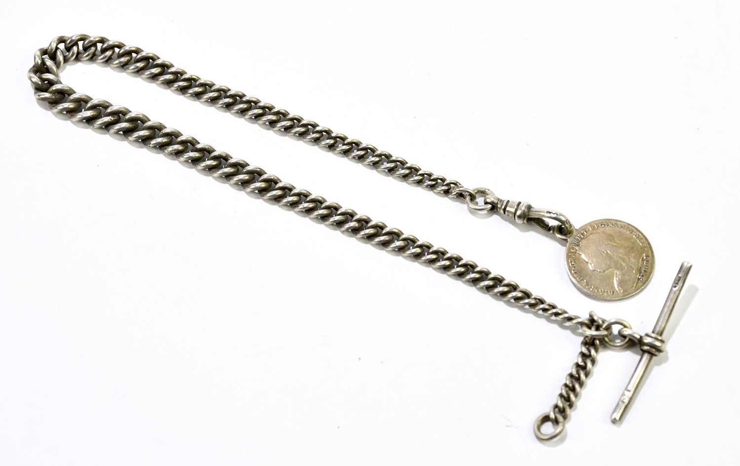 Lot 1353 - A hallmarked silver watch chain, with...