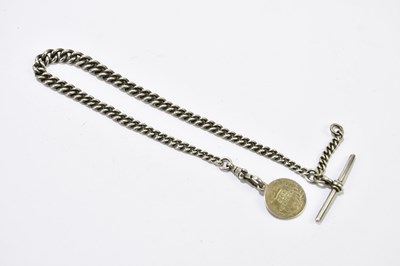 Lot 1353 - A hallmarked silver watch chain, with...