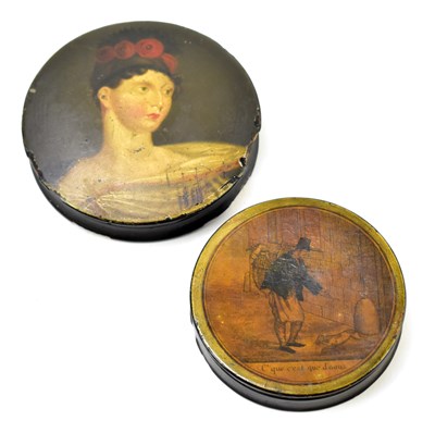 Lot 19 - A 19th century hand painted snuff box of circular form
