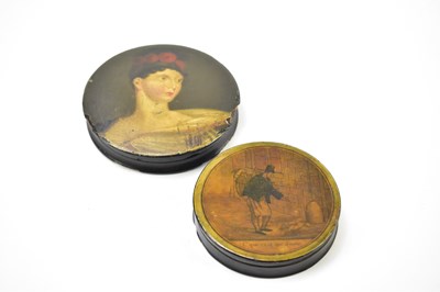 Lot 19 - A 19th century hand painted snuff box of circular form