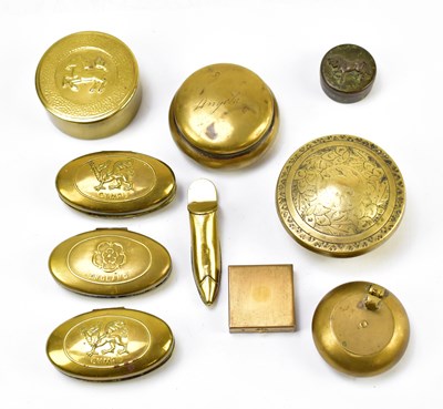 Lot 39 - A collection of seven brass and base metal snuff boxes
