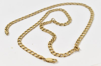 Lot 850 - A 9ct yellow gold flat curb link necklace,...