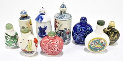 Lot 666 - Nine modern and decorative Chinese porcelain and ceramic snuff boxes