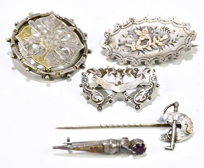 Lot 1466 - Two hallmarked silver brooches, together with...