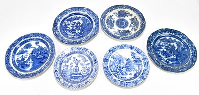 Lot 493 - Six 19th century Pearlware and ceramic blue and white plates