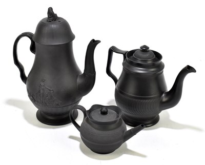 Lot 568 - A late 18th century black basalt ware coffee pot and cover