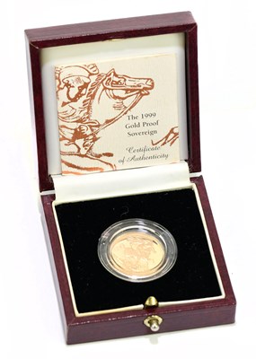 Lot 1481 - ROYAL MINT; a 1999 gold proof sovereign,...