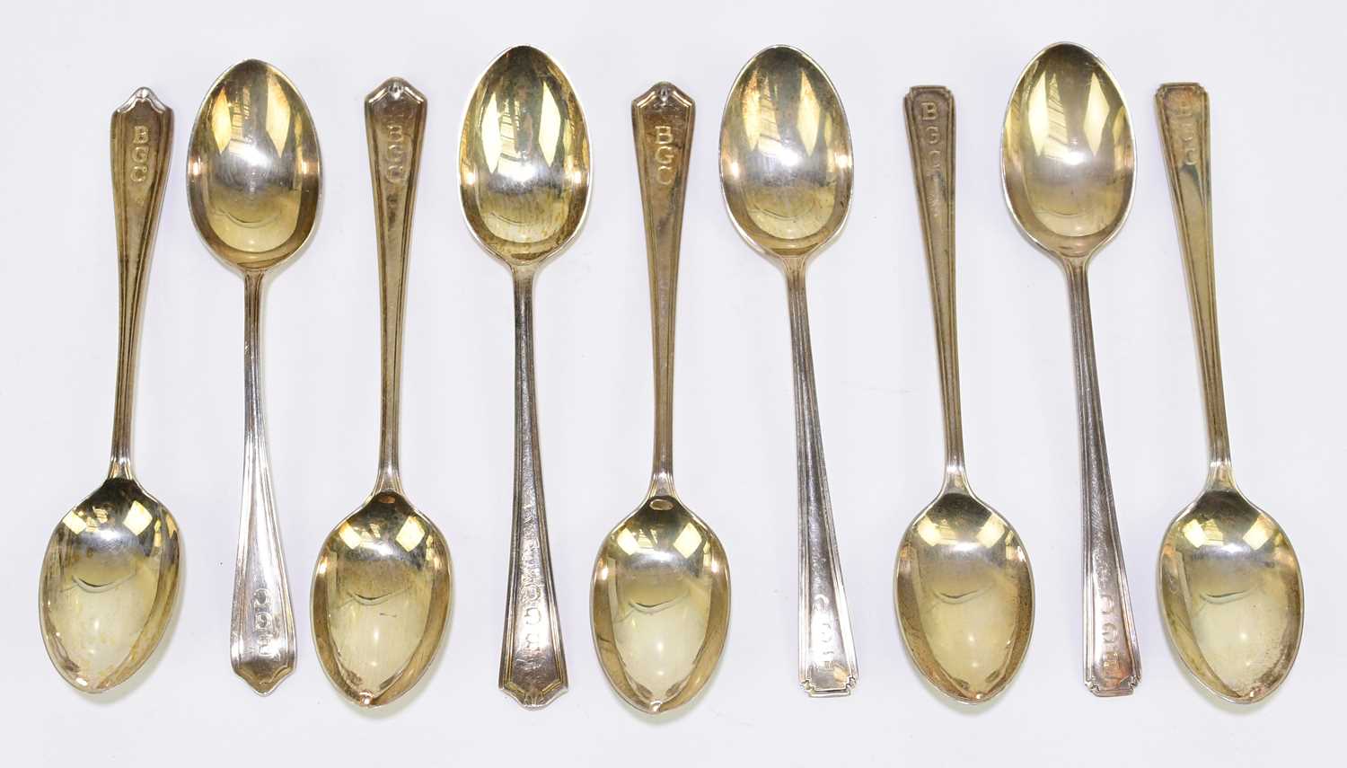 Lot 1167 - Nine associated hallmarked silver teaspoons,