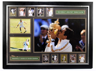 Lot 208 - TENNIS INTEREST; an autographed Roger Federer montage